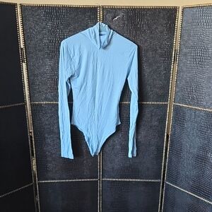 Fashion Nova Sky Blue Long Sleeve Mock Neck Bodysuit